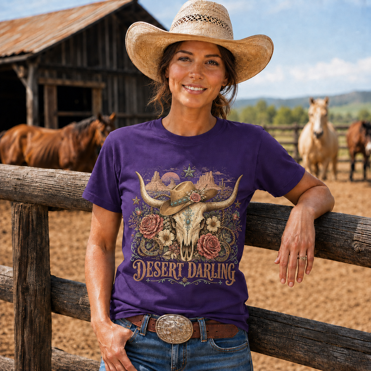 Desert Darling Western Longhorn Graphic T-Shirt - Unisex Tshirt /Hoodie/Sweatshirt