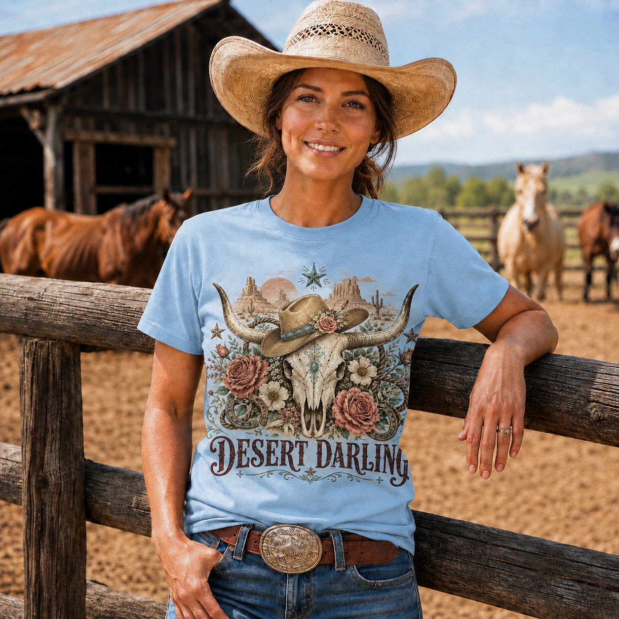 Desert Darling Western Longhorn Graphic T-Shirt - Unisex Tshirt /Hoodie/Sweatshirt