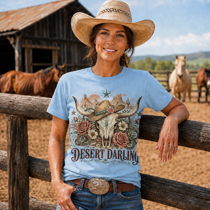 Desert Darling Western Longhorn Graphic T-Shirt - Unisex Tshirt /Hoodie/Sweatshirt