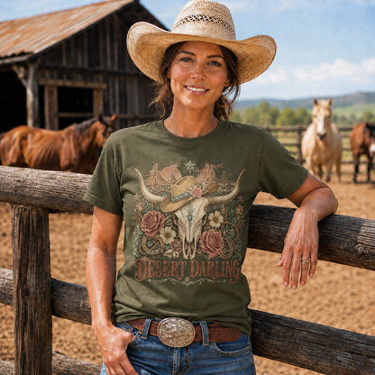 Desert Darling Western Longhorn Graphic T-Shirt - Unisex Tshirt /Hoodie/Sweatshirt