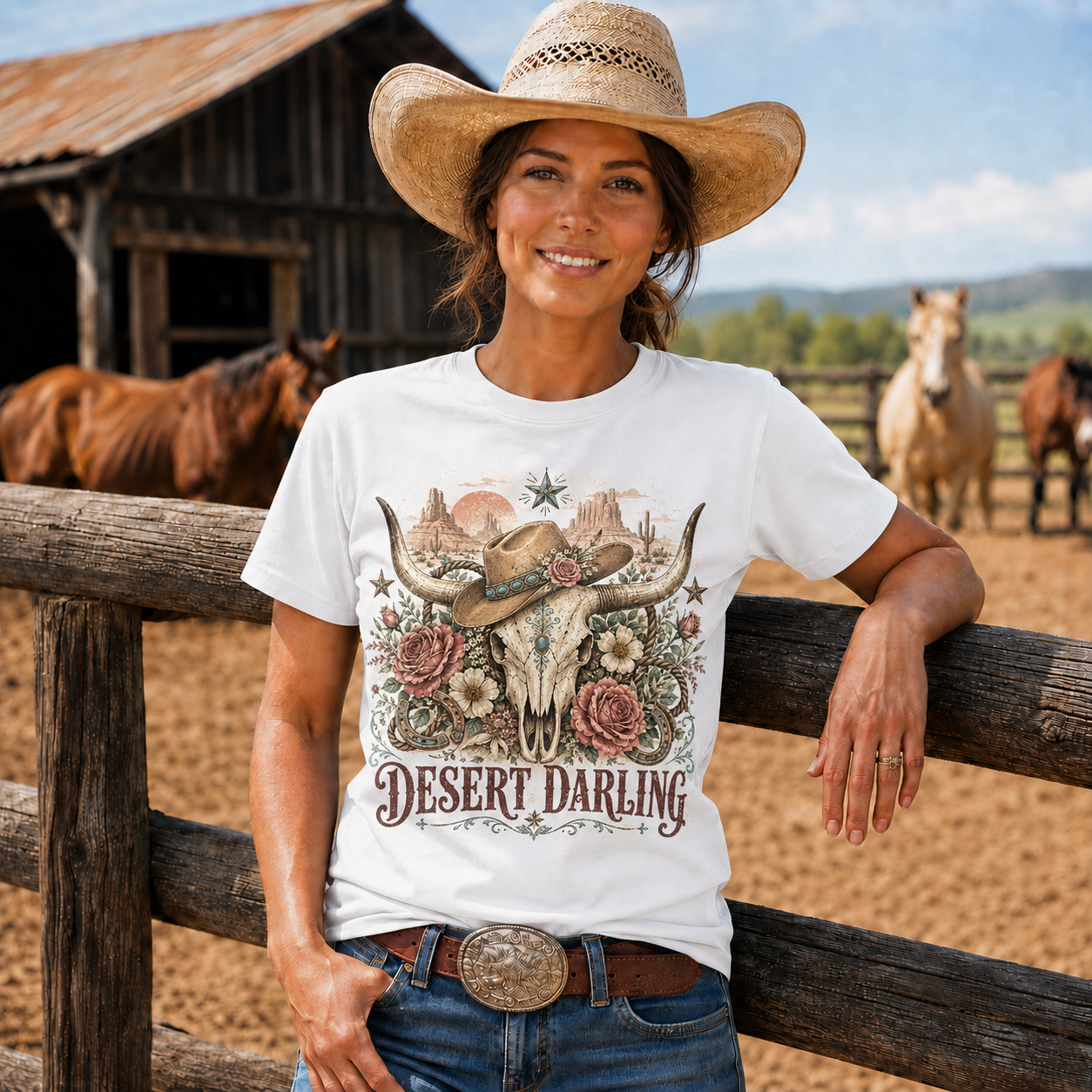 Desert Darling Western Longhorn Graphic T-Shirt - Unisex Tshirt /Hoodie/Sweatshirt