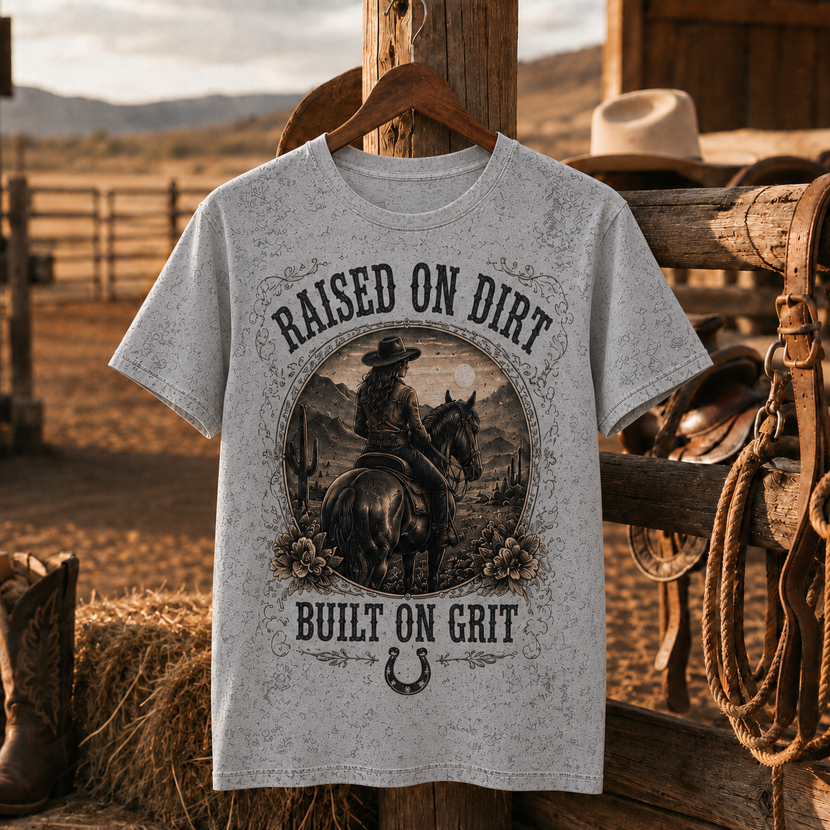 Raised On Dirt Built On Grit Western Cowboy Design 3D T-Shirt