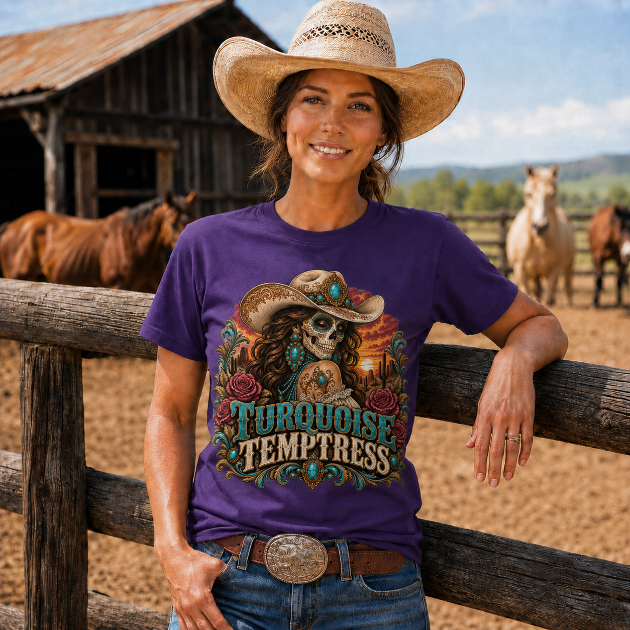 Turquoise Temptress Western Cowgirl Graphic T-Shirt - Unisex Tshirt /Hoodie/Sweatshirt