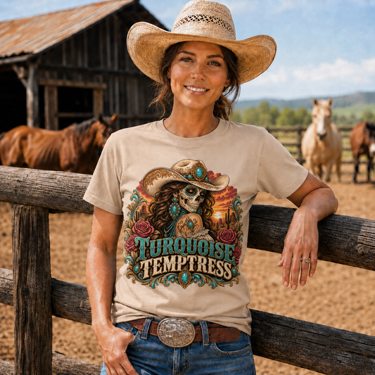 Turquoise Temptress Western Cowgirl Graphic T-Shirt - Unisex Tshirt /Hoodie/Sweatshirt