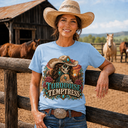 Turquoise Temptress Western Cowgirl Graphic T-Shirt - Unisex Tshirt /Hoodie/Sweatshirt