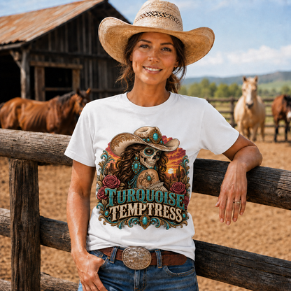 Turquoise Temptress Western Cowgirl Graphic T-Shirt - Unisex Tshirt /Hoodie/Sweatshirt
