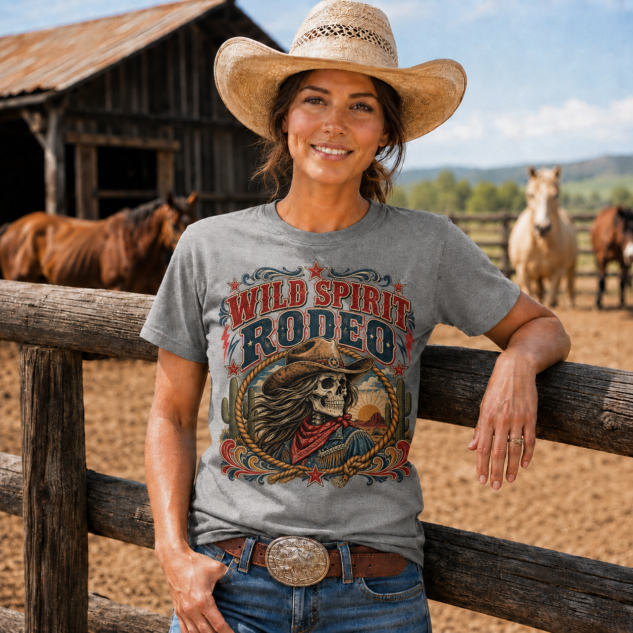 Wild Spirit Rodeo Skeleton Cowgirl Western T-Shirt- Unisex Tshirt /Hoodie/Sweatshirt
