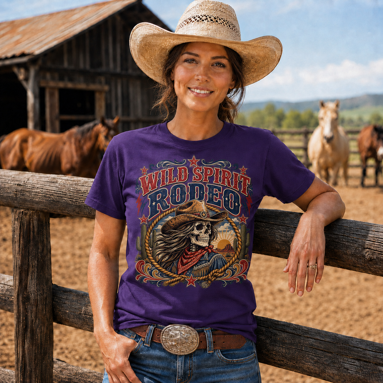 Wild Spirit Rodeo Skeleton Cowgirl Western T-Shirt- Unisex Tshirt /Hoodie/Sweatshirt