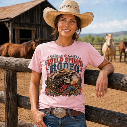 Wild Spirit Rodeo Skeleton Cowgirl Western T-Shirt- Unisex Tshirt /Hoodie/Sweatshirt