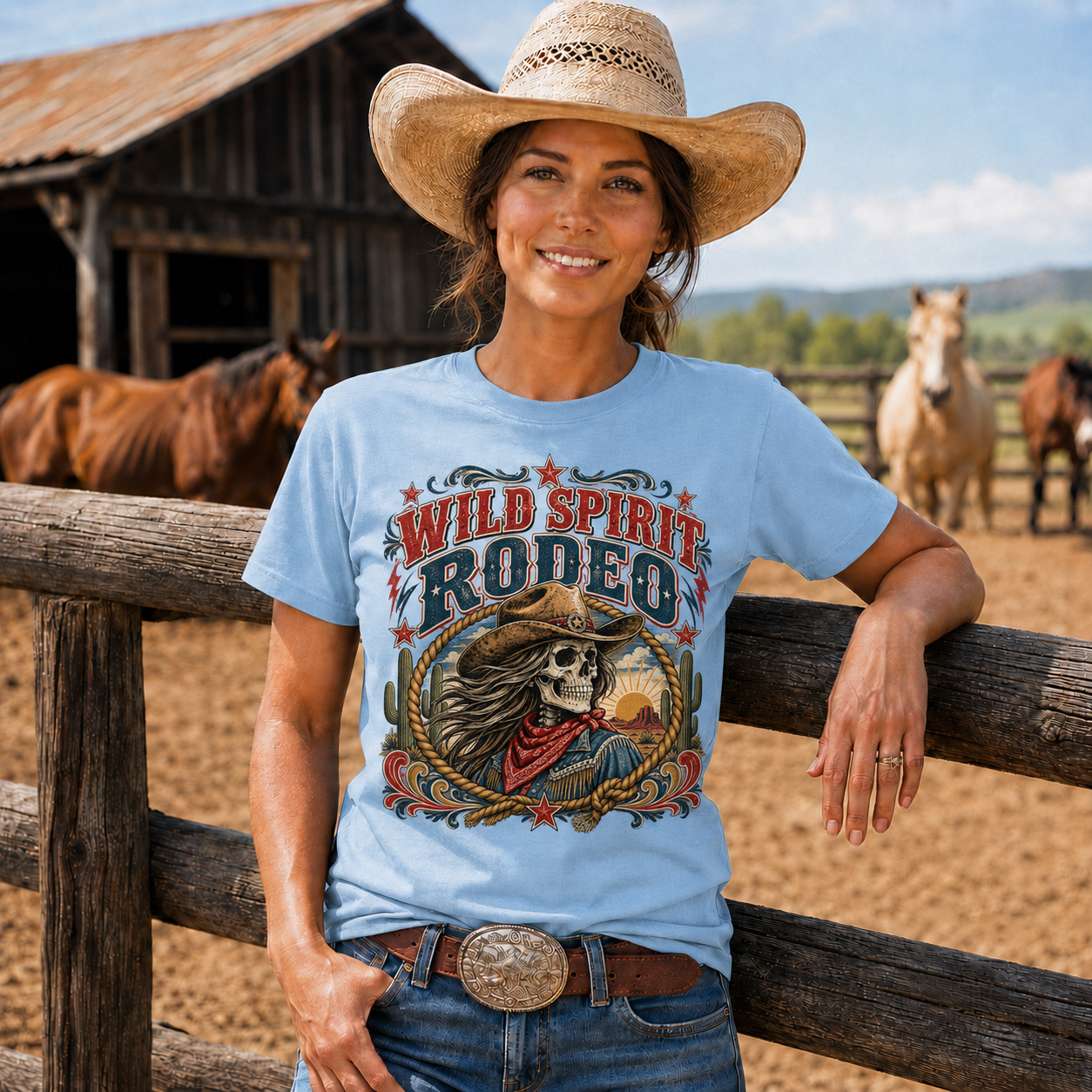 Wild Spirit Rodeo Skeleton Cowgirl Western T-Shirt- Unisex Tshirt /Hoodie/Sweatshirt
