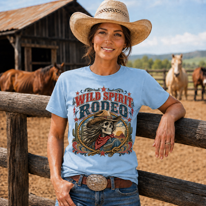 Wild Spirit Rodeo Skeleton Cowgirl Western T-Shirt- Unisex Tshirt /Hoodie/Sweatshirt