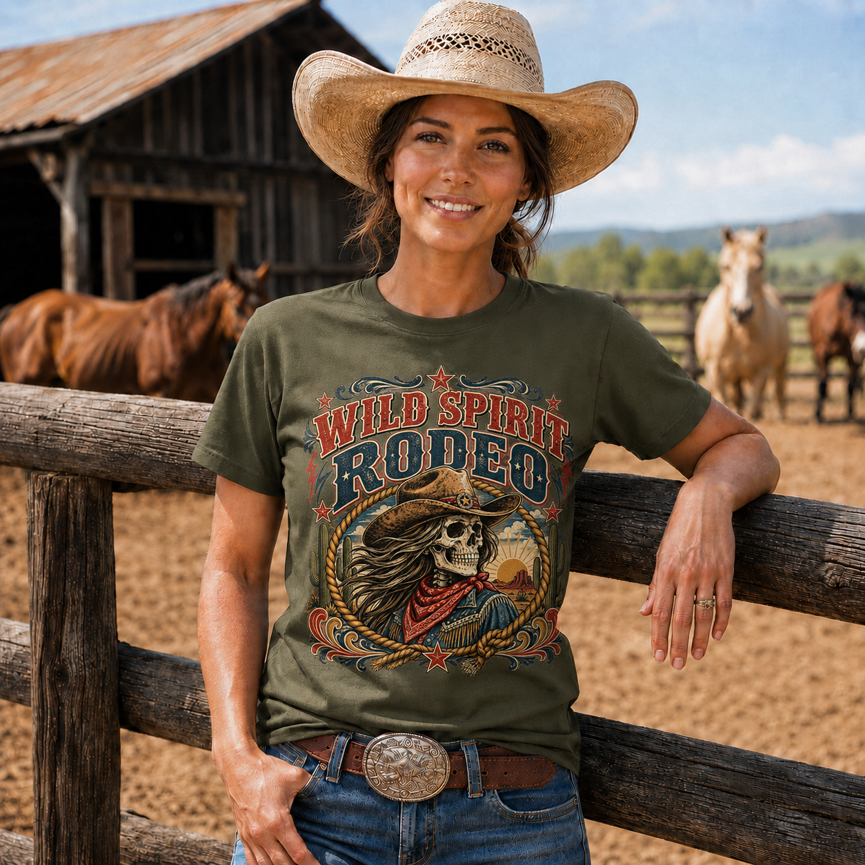Wild Spirit Rodeo Skeleton Cowgirl Western T-Shirt- Unisex Tshirt /Hoodie/Sweatshirt