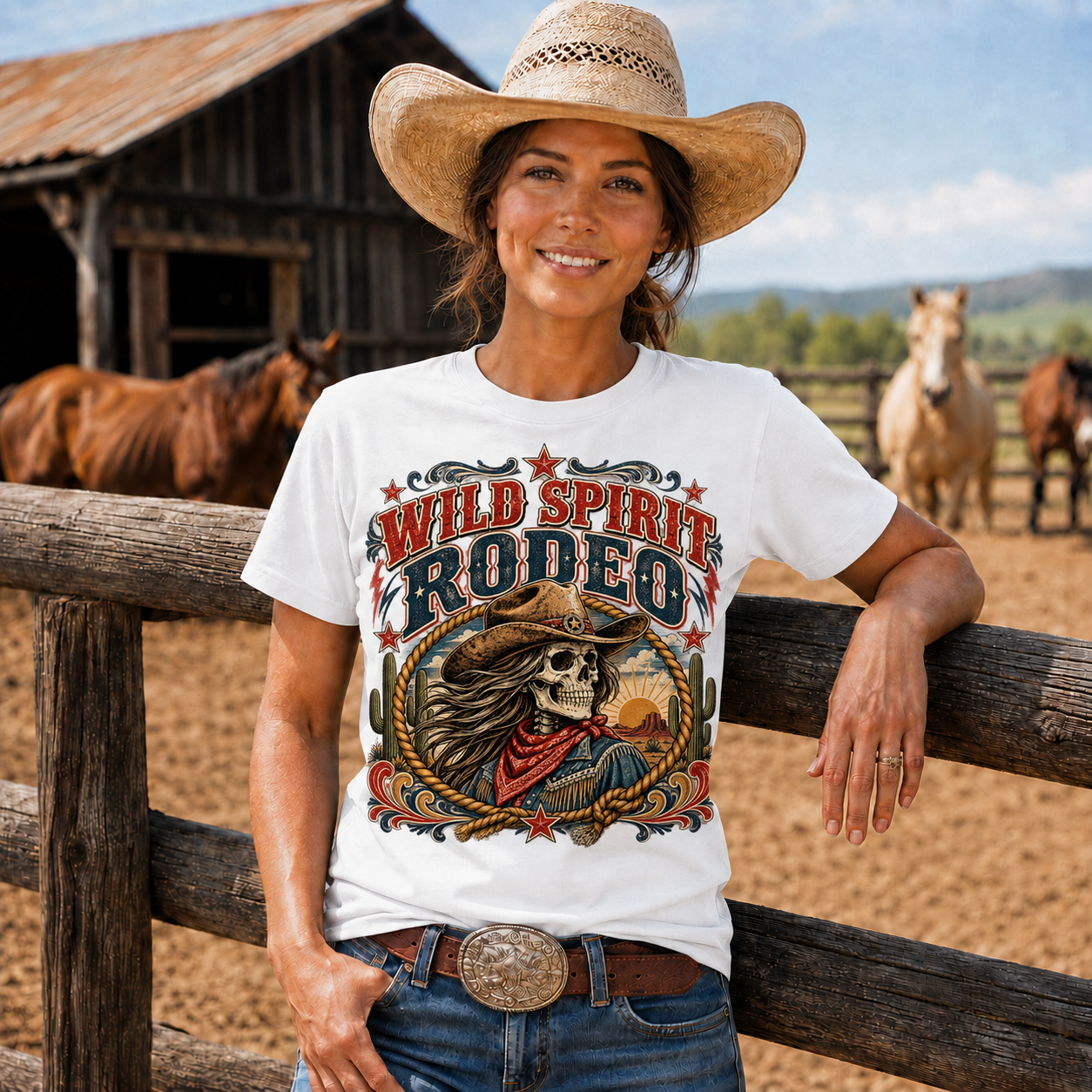 Wild Spirit Rodeo Skeleton Cowgirl Western T-Shirt- Unisex Tshirt /Hoodie/Sweatshirt