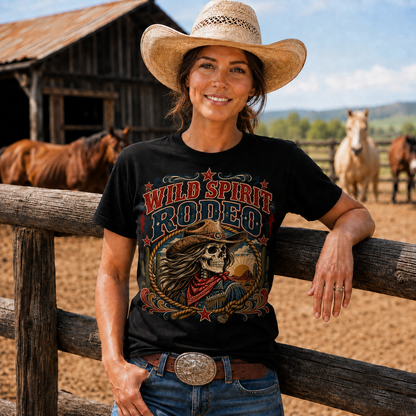 Wild Spirit Rodeo Skeleton Cowgirl Western T-Shirt- Unisex Tshirt /Hoodie/Sweatshirt