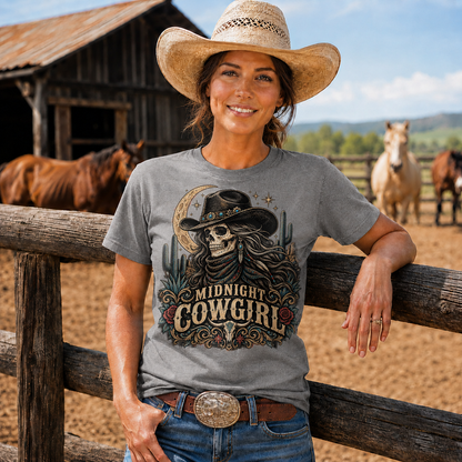 Midnight Cowgirl Western Skeleton Graphic T-Shirt-Unisex Tshirt /Hoodie/Sweatshirt