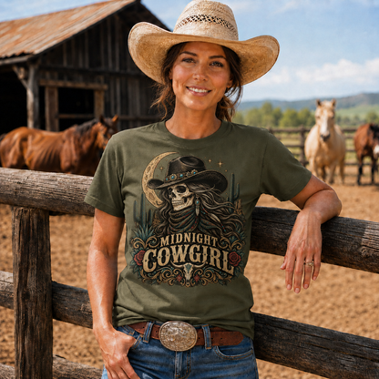 Midnight Cowgirl Western Skeleton Graphic T-Shirt-Unisex Tshirt /Hoodie/Sweatshirt