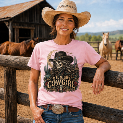 Midnight Cowgirl Western Skeleton Graphic T-Shirt-Unisex Tshirt /Hoodie/Sweatshirt