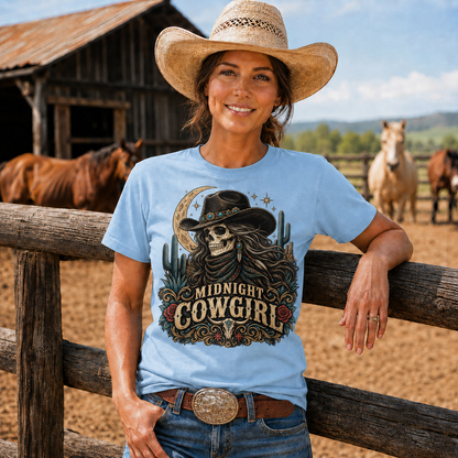 Midnight Cowgirl Western Skeleton Graphic T-Shirt-Unisex Tshirt /Hoodie/Sweatshirt