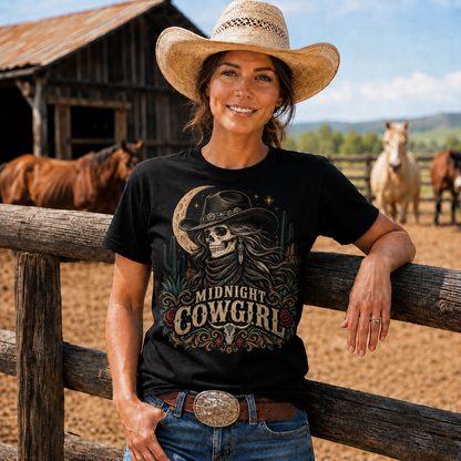Midnight Cowgirl Western Skeleton Graphic T-Shirt-Unisex Tshirt /Hoodie/Sweatshirt