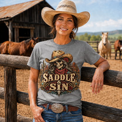 Saddle & Sin Western Skeleton Cowgirl -Unisex Tshirt /Hoodie/Sweatshirt