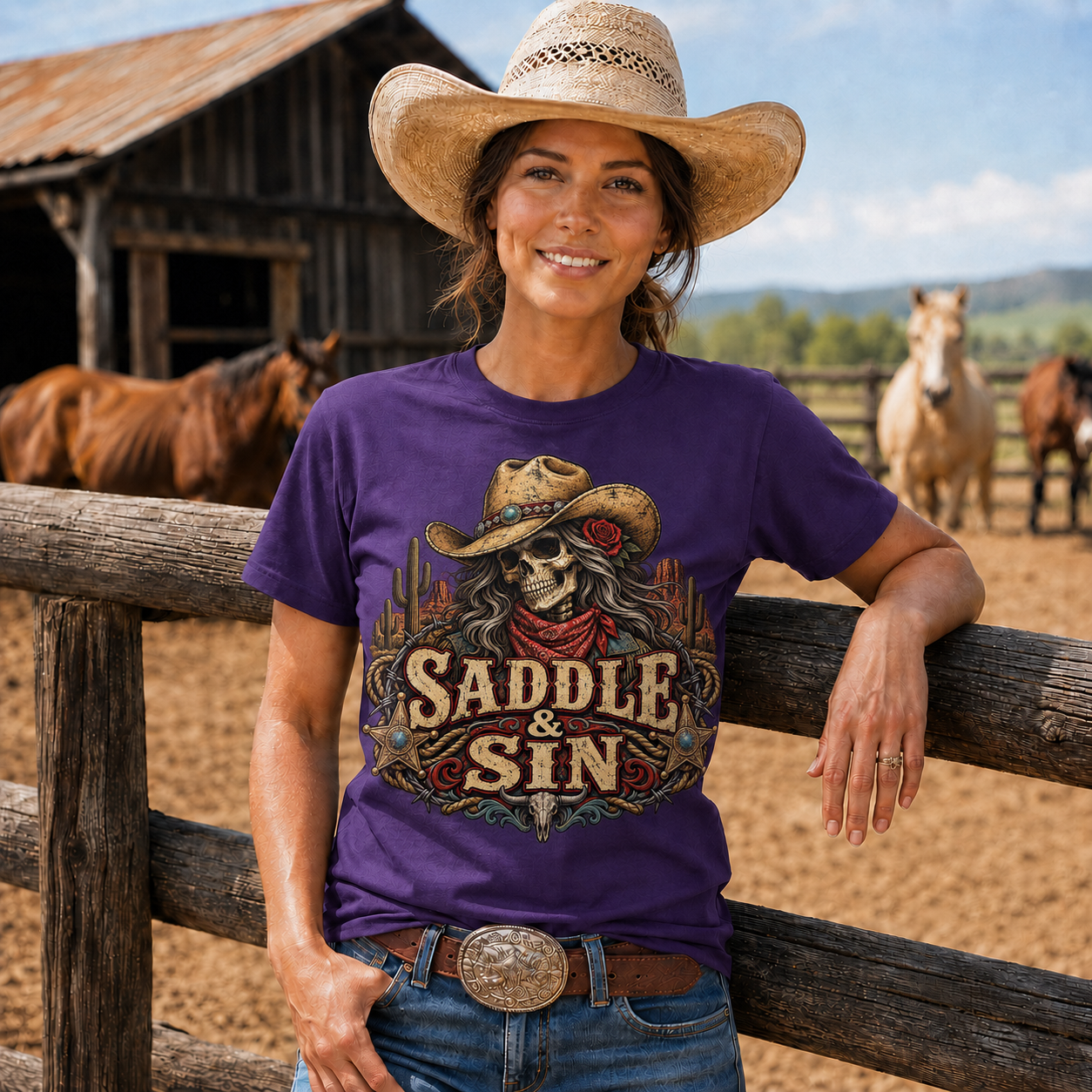 Saddle & Sin Western Skeleton Cowgirl -Unisex Tshirt /Hoodie/Sweatshirt
