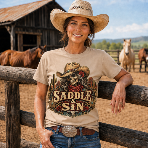 Saddle & Sin Western Skeleton Cowgirl -Unisex Tshirt /Hoodie/Sweatshirt