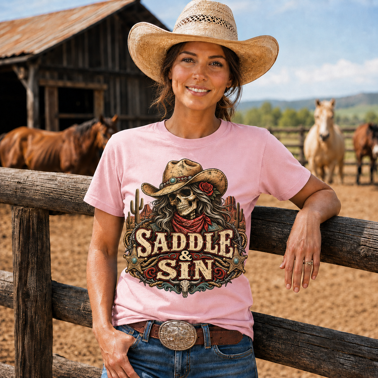 Saddle & Sin Western Skeleton Cowgirl -Unisex Tshirt /Hoodie/Sweatshirt