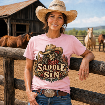 Saddle & Sin Western Skeleton Cowgirl -Unisex Tshirt /Hoodie/Sweatshirt