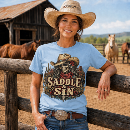 Saddle & Sin Western Skeleton Cowgirl -Unisex Tshirt /Hoodie/Sweatshirt