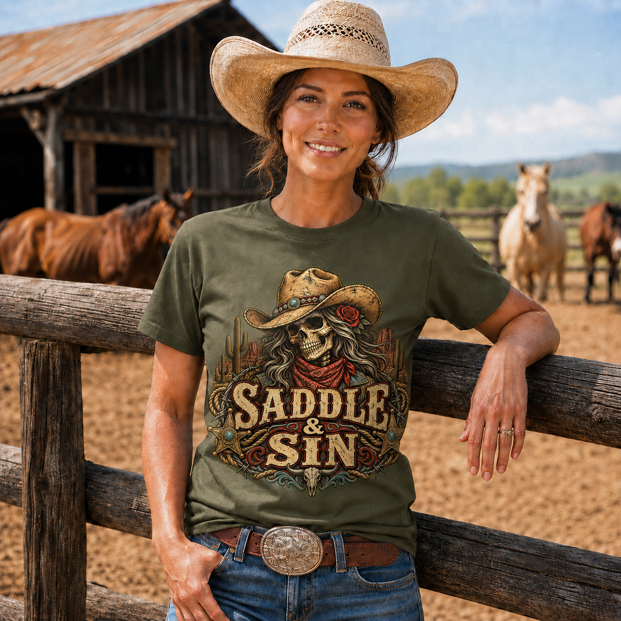 Saddle & Sin Western Skeleton Cowgirl -Unisex Tshirt /Hoodie/Sweatshirt