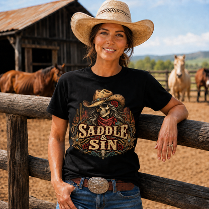 Saddle & Sin Western Skeleton Cowgirl -Unisex Tshirt /Hoodie/Sweatshirt