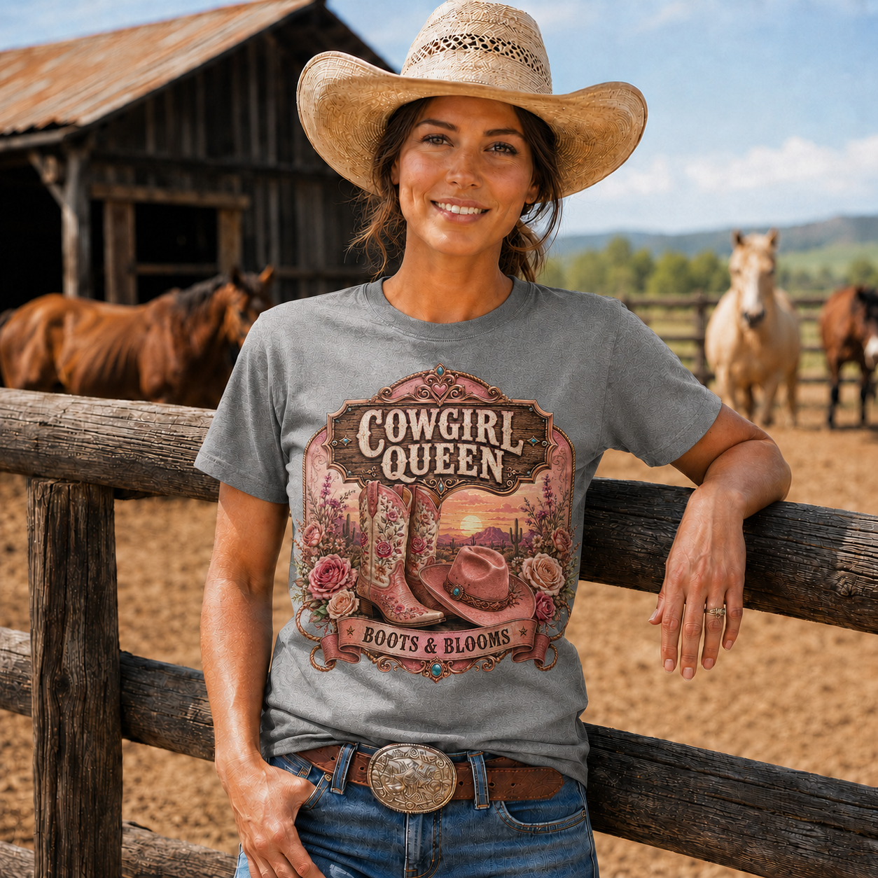 Boots & Blooms Cowgirl Queen Western Tee -Unisex Tshirt /Hoodie/Sweatshirt