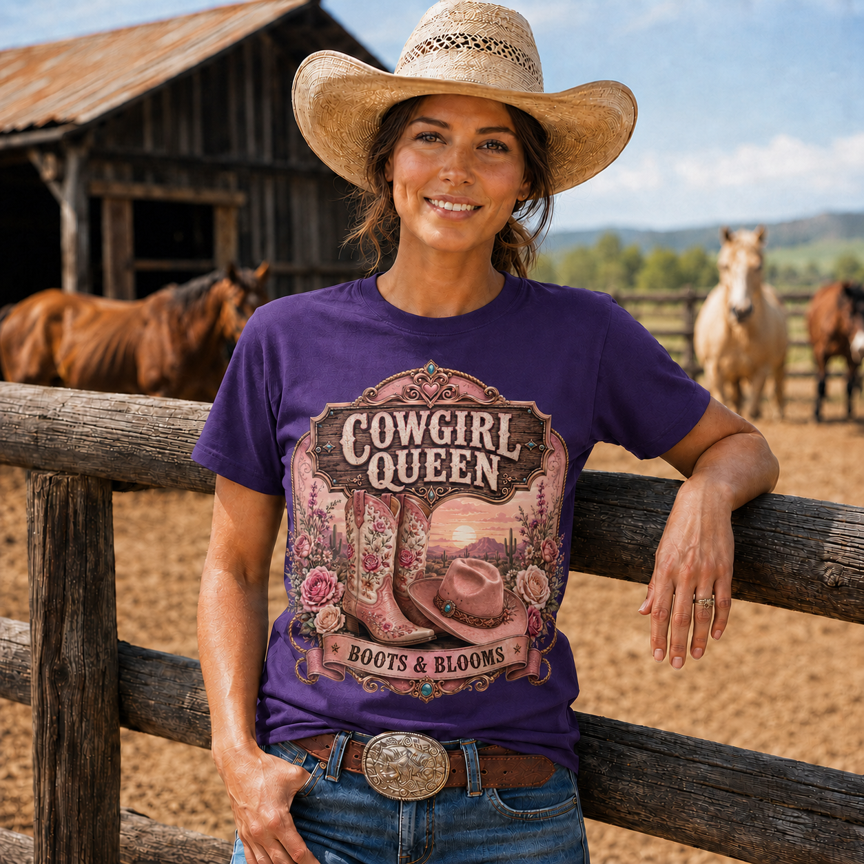 Boots & Blooms Cowgirl Queen Western Tee -Unisex Tshirt /Hoodie/Sweatshirt
