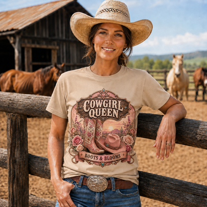 Boots & Blooms Cowgirl Queen Western Tee -Unisex Tshirt /Hoodie/Sweatshirt