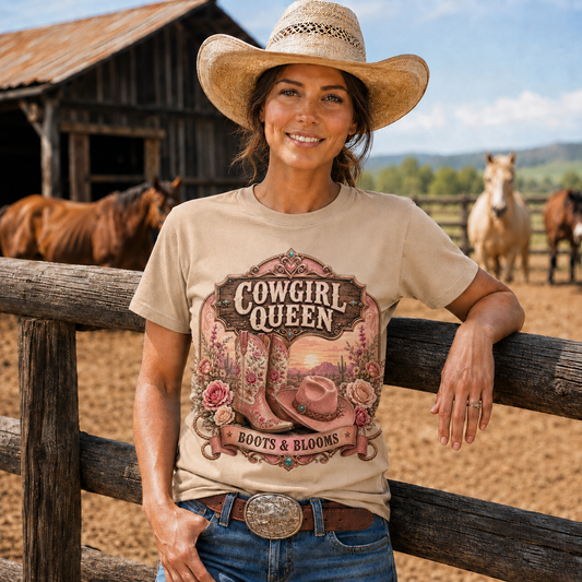 Boots & Blooms Cowgirl Queen Western Tee -Unisex Tshirt /Hoodie/Sweatshirt
