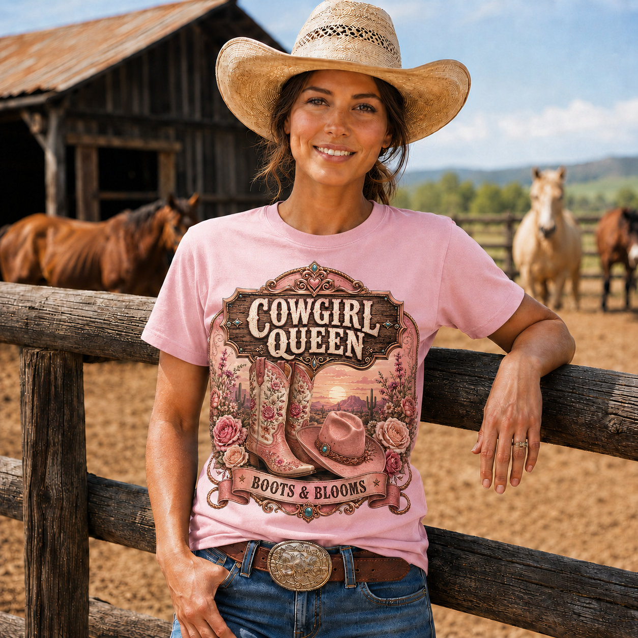Boots & Blooms Cowgirl Queen Western Tee -Unisex Tshirt /Hoodie/Sweatshirt