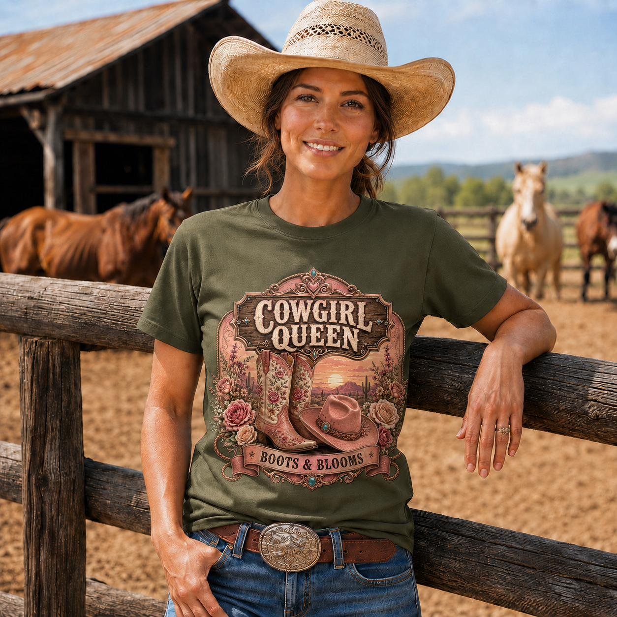 Boots & Blooms Cowgirl Queen Western Tee -Unisex Tshirt /Hoodie/Sweatshirt