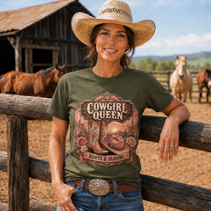 Boots & Blooms Cowgirl Queen Western Tee -Unisex Tshirt /Hoodie/Sweatshirt