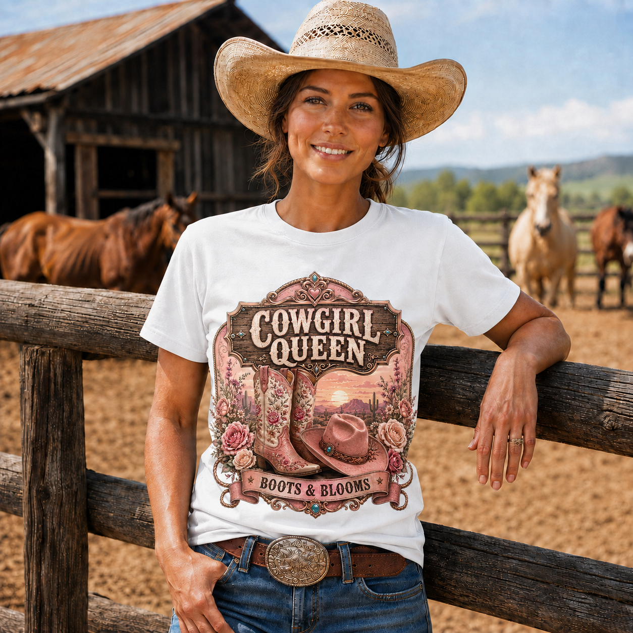 Boots & Blooms Cowgirl Queen Western Tee -Unisex Tshirt /Hoodie/Sweatshirt