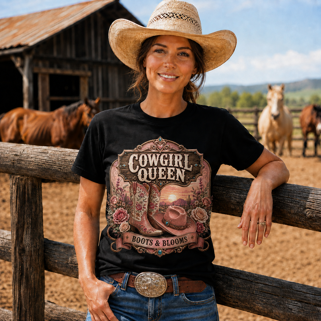 Boots & Blooms Cowgirl Queen Western Tee -Unisex Tshirt /Hoodie/Sweatshirt