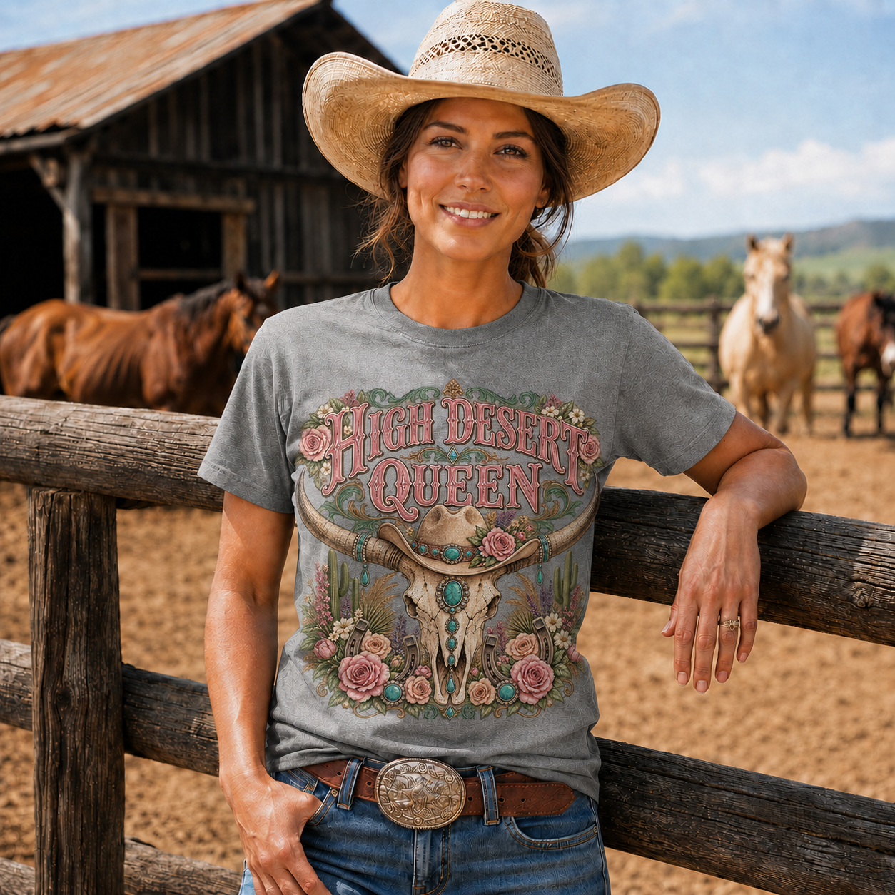 High Desert Queen Western Longhorn Graphic -Unisex Tshirt /Hoodie/Sweatshirt