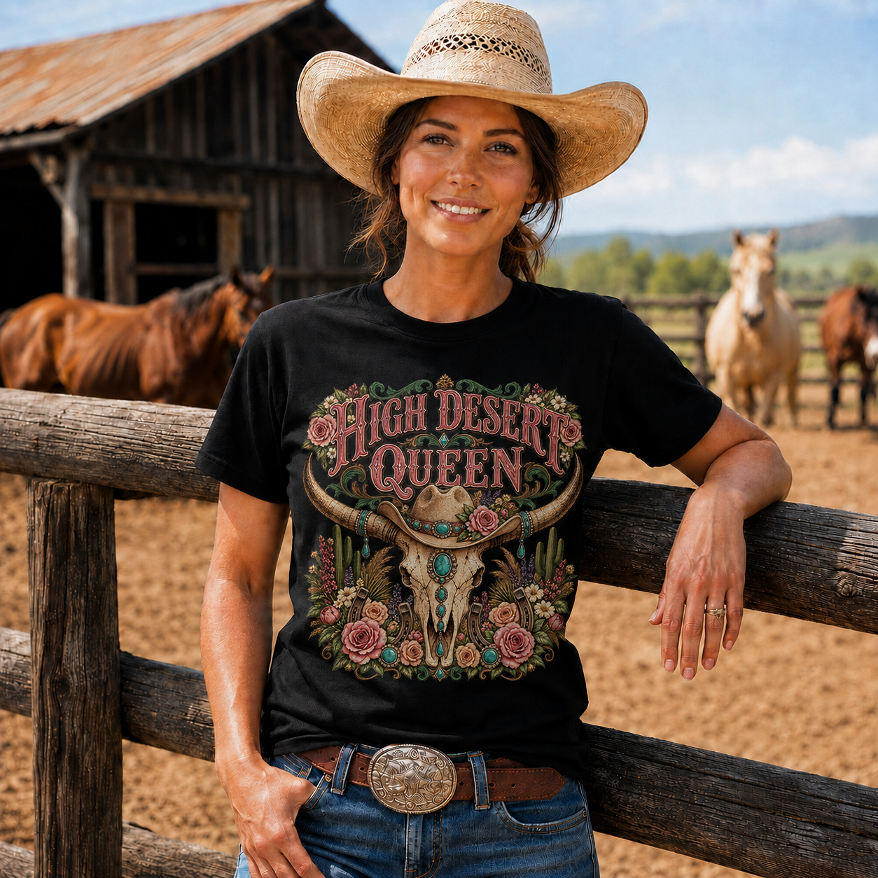 High Desert Queen Western Longhorn Graphic -Unisex Tshirt /Hoodie/Sweatshirt