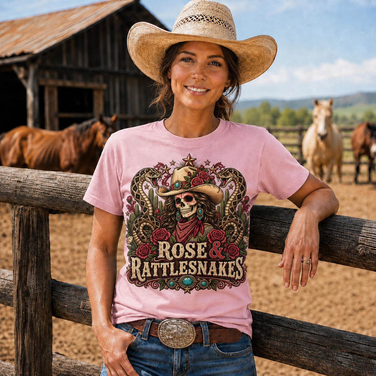 Rose & Rattlesnakes Western Cowgirl Graphic-Unisex Tshirt /Hoodie/Sweatshirt