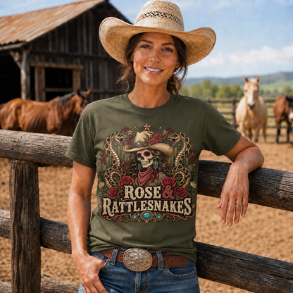 Rose & Rattlesnakes Western Cowgirl Graphic-Unisex Tshirt /Hoodie/Sweatshirt