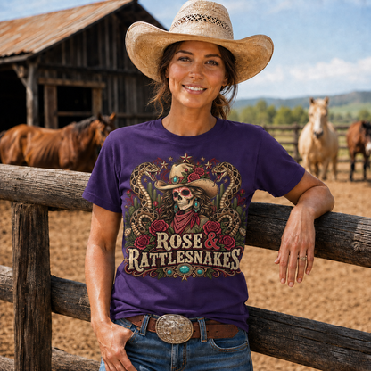 Rose & Rattlesnakes Western Cowgirl Graphic-Unisex Tshirt /Hoodie/Sweatshirt