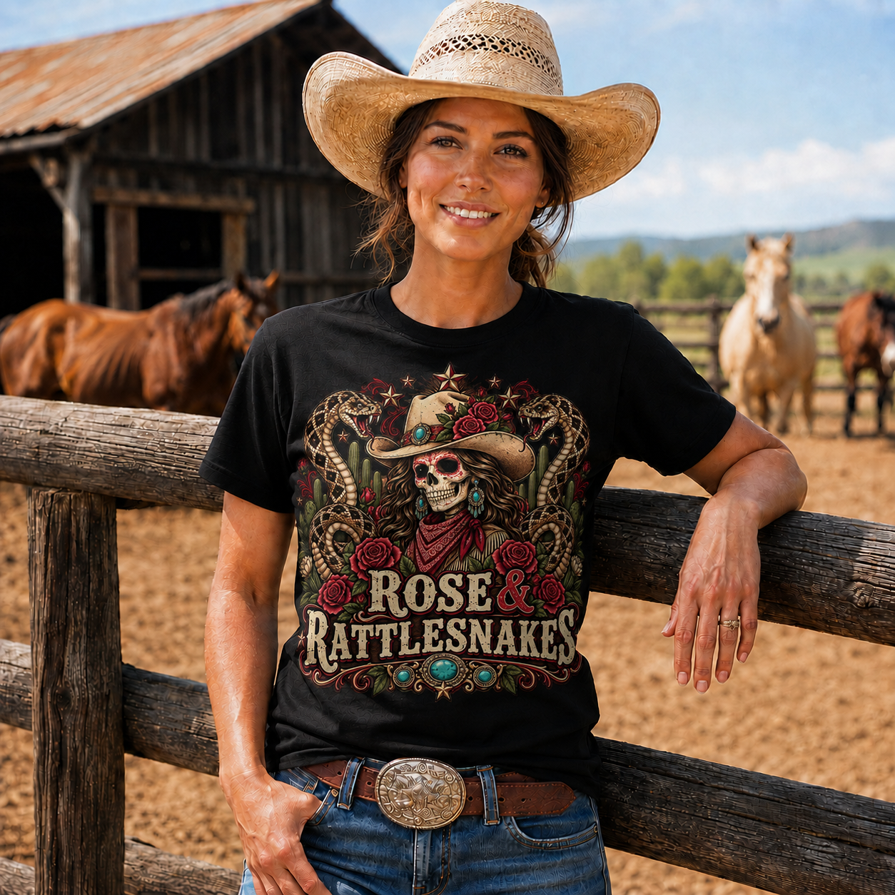 Rose & Rattlesnakes Western Cowgirl Graphic-Unisex Tshirt /Hoodie/Sweatshirt