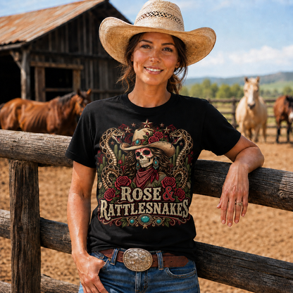 Rose & Rattlesnakes Western Cowgirl Graphic-Unisex Tshirt /Hoodie/Sweatshirt