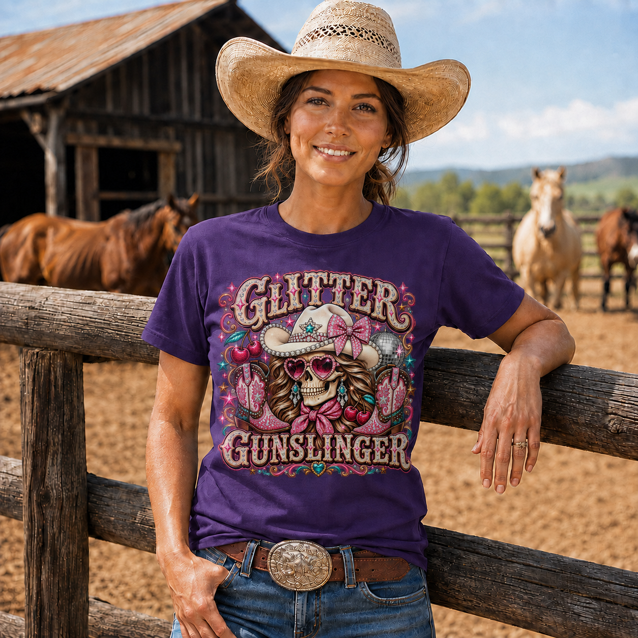 Glitter Gunslinger Pink Cowgirl Western-Unisex Tshirt /Hoodie/Sweatshirt