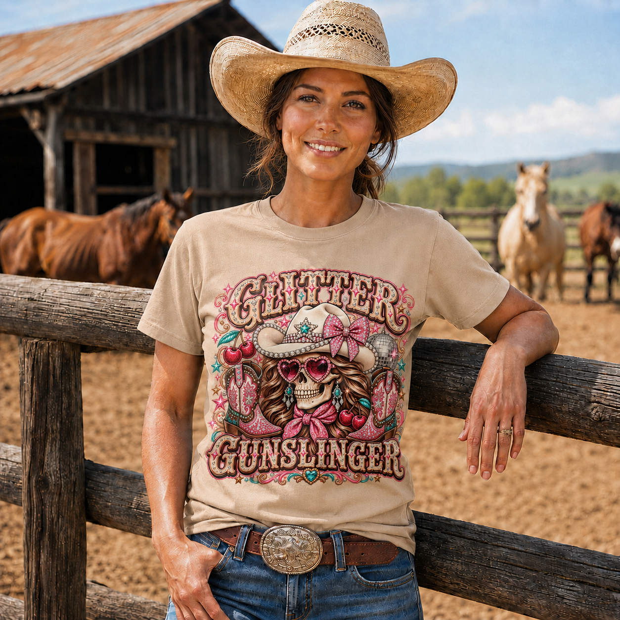 Glitter Gunslinger Pink Cowgirl Western-Unisex Tshirt /Hoodie/Sweatshirt