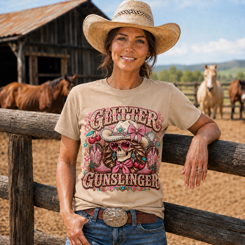 Glitter Gunslinger Pink Cowgirl Western-Unisex Tshirt /Hoodie/Sweatshirt